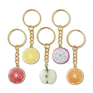 Fruit Alloy Enamel Pendants Keychains, with Iron Split Key Rings, Pitaya Slice/Orange Slice/Grapefruit Slice, Mixed Color, 7.6~7.8cm(KEYC-JKC00733)