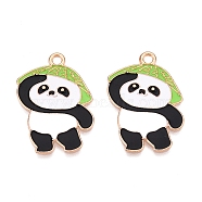 Panda Theme Alloy Enamel Pendants, Light Gold, Lead Free & Cadmium Free, Green Yellow, 27.5x19x1mm, Hole: 1.8mm(ENAM-T020-34D)