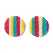 Stripe Resin Pendants, Flat Round, Colorful, 30x3mm, Hole: 2mm(RESI-C006-02)