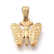 304 Stainless Steel Pendants, Butterfly, Golden, 18.5x16x2.5mm, Hole: 7x4mm(STAS-O138-06G)