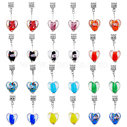 24Pcs 12 Colors Handmade Luminous Lampwork European Dangle Charms, Large Hole Heart Pendants, with Platinum Plated Alloy Tube Bails, Mixed Color, 37~40mm, Pendant: 29x15~16x9~10mm, Hole: 4.5mm, 2pcs/color(PALLOY-AB00087)