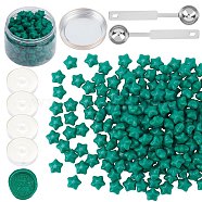 CRASPIRE Sealing Wax Particles Kits for Retro Seal Stamp, with Stainless Steel Spoon, Candle, Plastic Empty Containers, Green, 9mm, 200pcs(DIY-CP0003-54O)