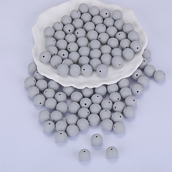 Round Silicone Focal Beads, Chewing Beads For Teethers, DIY Nursing Necklaces Making, WhiteSmoke, 15mm, Hole: 2mm(SI-JX0046A-83)