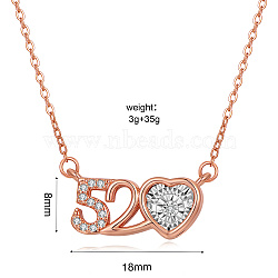 Chic Valentine's Day Jewelry, Number 520 Moissanite and Cubic Zirconia Pendant Necklaces, with Brass Cable Chain for Women, Crystal(BV3457)