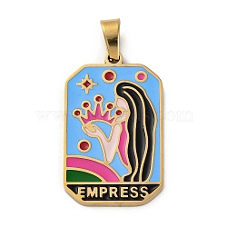 Ion Plating(IP) 304 Stainless Steel Enamel Pendants, Real 18K Gold Plated, Tarot Charm, Goddess, 32x19.5x2mm, Hole: 7.5x4mm(STAS-Q003-01G-07)