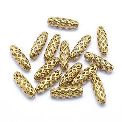 Brass Filigree Beads, Lead Free & Cadmium Free & Nickel Free, Rice, Raw(Unplated), 12x4mm, Hole: 1mm(KK-A143-10C-RS)
