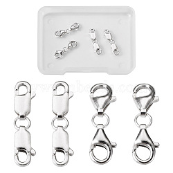 4 Sets 2 Styles Double 925 Sterling Silver Lobster Claw Clasps, Silver, 20~22x5.5~6x2.5~3mm, Inner Diameter: 3x2mm, 2 Sets/style(FIND-TA0002-22)