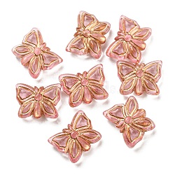 Plating Transparent Acrylic Beads, Golden Metal Enlaced, Butterfly, Pale Violet Red, 11x14.5x5mm, Hole: 1.8mm, 740pcs/500g(OACR-B013-26C)