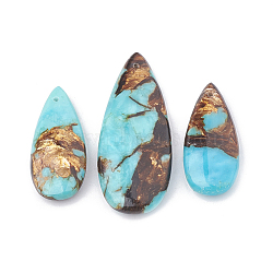 Assembled Bronzite and Synthetic Turquoise Pendants, teardrop, 36~50x15~21x6~7mm, Hole: 1mm, 3pcs/set(X-G-S328-003J)