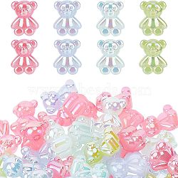 CHGCRAFT 60Pcs 4 Colors Opaque Acrylic Beads, Half Drilled, AB Color, Bear, Mixed Color, 21.5x17.5mm, 15pcs/color(MACR-CA0001-22)