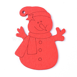 Natural Poplar Wood Big Pendants, Spray Painted, for Christmas, Snowman, Red, 69.5x53.5x2.5mm, Hole: 2.5mm(WOOD-D010-02A)