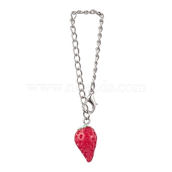 Strawberry Opaque Resin Pendants Decorations, with Iron Twisted Chains Curb Chains and Zinc Alloy Lobster Claw Clasps, Crimson, 138mm(HJEW-JM01864-01)