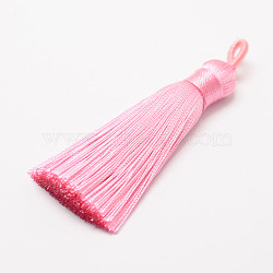 Polyester Tassel Big Pendant Decorations, Ice Silk Tassel, Pink, 60~67x8mm, Hole: 5x7mm(X-FIND-P022-09)