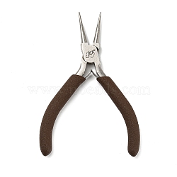 Steel Jewelry Pliers, Round Nose Pliers, with Plastic Handle, Coconut Brown, 12x7.8x1.1cm(PT-G003-04)