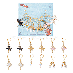 12Pcs 6 Styles Ballet Dancer & Shoes Alloy Enamel Pendant Stitch Markers, Crochet Leverback Hoop Charms, with Brass Leverback Earring Findings, Mixed Color, 3.9~4.5cm, 2pcs/style(HJEW-NB00035)