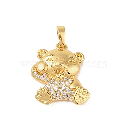 Brass Micro Pave Cubic Zirconia Pendants, Real 18K Gold Plated, Bear, Clear, 21x17.5x5.5mm, Hole: 6x3.5mm(KK-E111-44B-G)