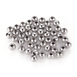 Round 304 Stainless Steel Beads, for Jewelry Craft Making, Stainless Steel Color, 4x4mm, Hole: 1.5mm(STAS-R032-4mm)