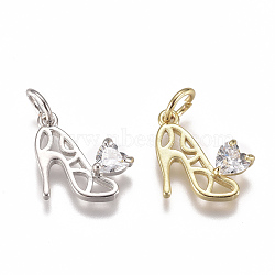 Brass Micro Pave Cubic Zirconia Stilettos Charms, with Jump Ring, Long-Lasting Plated, High-heeled Shoes, Clear, Mixed Color, 11x12x3mm, Hole: 3mm(ZIRC-F111-13)