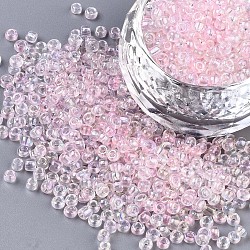 8/0 Glass Seed Beads, Inside Colours, Round Hole, Round, Transparent Colours Rainbow, Plum, 8/0, 3~4x2~3mm, Hole: 0.8mm, about 1666pcs/50g(X-SEED-A016-3mm-207)