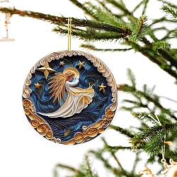 Flat Round Acrylic Pendant Decorations, Home Hanging Decorations, Angel & Fairy, 80mm(PW-WG75568-04)