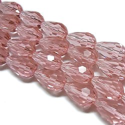 Glass Beads Strands, Faceted, Drop, Indian Red, 12x8mm, Hole: 1mm, about 56~58pcs/strand, 25~27 inch(EGLA-E010-8x12mm-15)