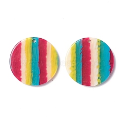 Stripe Resin Pendants, Flat Round, Colorful, 30x3mm, Hole: 2mm(RESI-C006-02)