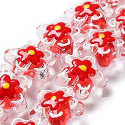 Transparent Glass Beads, with Enamel, Flower, FireBrick, 21x22x11mm, Hole: 1.2mm(GLAA-H028-01C)