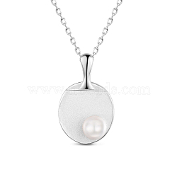 SHEGRACE Rhodium Plated 925 Sterling Silver Pendant Necklaces, with Freshwater Pearl Beads, Sports Beads, Table Tennis Bat, Platinum, 15.7 inch (40cm)(JN642B)