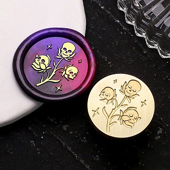 Golden Tone Wax Seal Brass Stamp Heads, for Wax Seal Stamp, Halloween Day Series, Skull, 25x14mm, Hole: 7mm