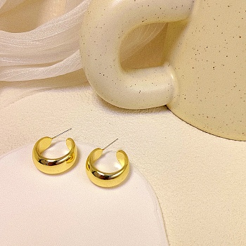 Ring Alloy Stud Earrings, Half Hoop Earrings, Golden, 23x23mm