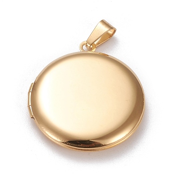 304 Stainless Steel Locket Pendants, Photo Frame Charms for Necklaces, Round, Golden, 31x27.5x5.5mm, Inner Size: 20x20mm