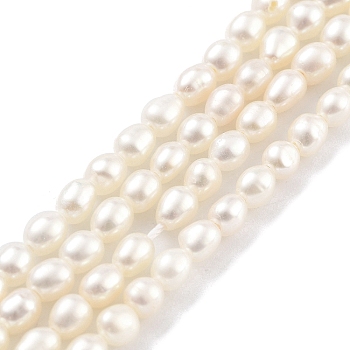 Natural Cultured Freshwater Pearl Beads Strands, Rice, Grade 6A, Snow, 3~3.5mm, Hole: 0.5mm, about 42pcs/strand, 7.09''(18cm)