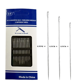 Iron Yarn Needles, Big Eye Blunt Needles, for Cross-Stitch, Knitting, Ribbon Embroidery, Platinum, 36~42x0.76mm, 12pcs,