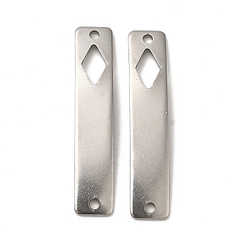 201 Stainless Steel Connector Charms, Curved Rectangle Links with Hollow Pattern, Stainless Steel Color, Rhombus, 30x6x0.8mm, Hole: 1.4mm