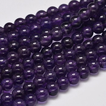 Round Grade A Natural Amethyst Bead Strands, 6mm, Hole: 1mm, about 61pcs/strand, 15.5 inch