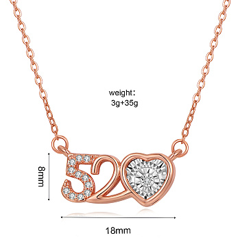 Chic Valentine's Day Jewelry, Number 520 Moissanite and Cubic Zirconia Pendant Necklaces, with Brass Cable Chain for Women, Crystal