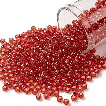 TOHO Round Seed Beads, Japanese Seed Beads, (25) Silver Lined Light Siam Ruby, 8/0, 3mm, Hole: 1mm, about 1110pcs/50g