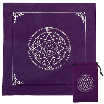 Star Pattern Square Velvet Tarot Tablecloth for Divination, Tarot Card Pad, with Tarot Card Drawstring Storage Bag, Purple, 495~500x495~500x0.7mm