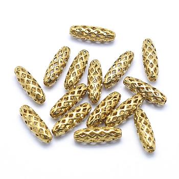 Brass Filigree Beads, Lead Free & Cadmium Free & Nickel Free, Rice, Raw(Unplated), 12x4mm, Hole: 1mm