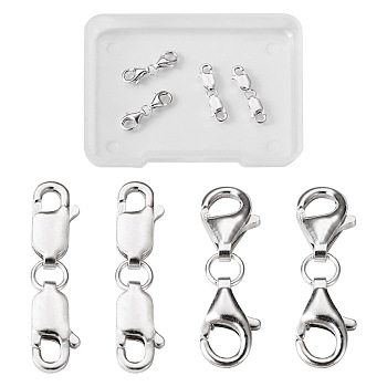 4 Sets 2 Styles Double 925 Sterling Silver Lobster Claw Clasps, Silver, 20~22x5.5~6x2.5~3mm, Inner Diameter: 3x2mm, 2 Sets/style