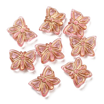 Plating Transparent Acrylic Beads, Golden Metal Enlaced, Butterfly, Pale Violet Red, 11x14.5x5mm, Hole: 1.8mm, 740pcs/500g