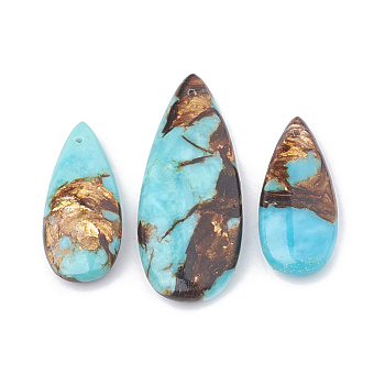 Assembled Bronzite and Synthetic Turquoise Pendants, teardrop, 36~50x15~21x6~7mm, Hole: 1mm, 3pcs/set