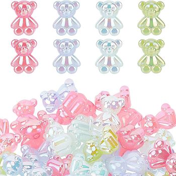 CHGCRAFT 60Pcs 4 Colors Opaque Acrylic Beads, Half Drilled, AB Color, Bear, Mixed Color, 21.5x17.5mm, 15pcs/color