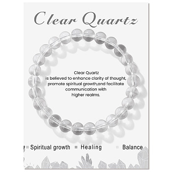 Natural Quartz Crystal Beaded Stretch Bracelets, Round, 7-1/2x1/4 inch(19x0.8cm)