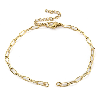 304 Stainless Steel Paperclip Chains Bracelet Making, with Lobster Claw Clasps and Chain Extenders, Golden, 7 inch(17.8cm), Hole: 2.1mm