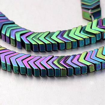 Electroplate Non-magnetic Synthetic Hematite Bead Strands, Arrowhead, Multi-color Plated, 4x6x3mm, Hole: 1mm, about 206pcs/strand, 15.7 inch