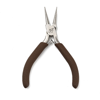 Steel Jewelry Pliers, Round Nose Pliers, with Plastic Handle, Coconut Brown, 12x7.8x1.1cm