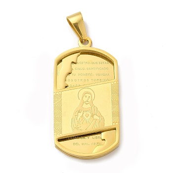 Ion Plating(IP) 304 Stainless Steel Religion Pendants, Oval Charms with Jesus Pattern, Golden, 44x22x3.5mm, Hole: 9x4mm