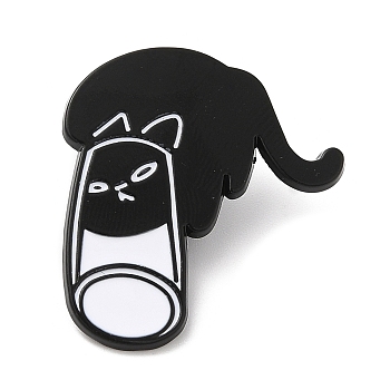 Black Cat with Cup Alloy Enamel Brooch, Pin for Backpack Clothes, Electrophoresis Black, 30x27x1.5mm