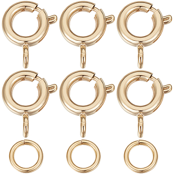 30Pcs Brass Spring Ring Clasps, Cadmium Free & Lead Free, with 30Pcs Rack Plating Brass Jump Rings, Real 24K Gold Plated, 9x7x1.5mm, Hole: 1.5mm